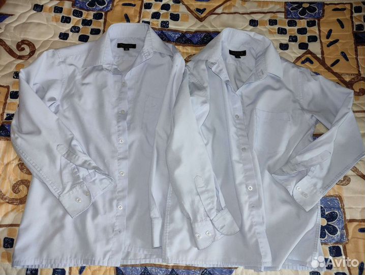 Рубашки 134, голубые, синяя+брюки