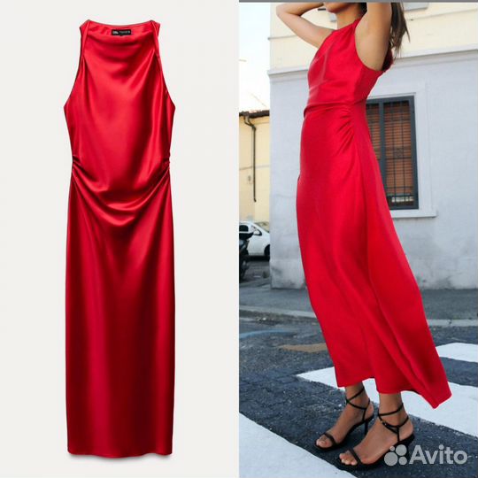 Платье Zara атласное, размер М, в наличии