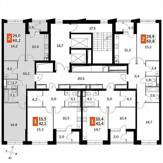 2-к. квартира, 60,2 м², 25/26 эт.