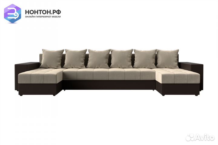 Диван п-образный еврокнижка Дубай микровельвет беж