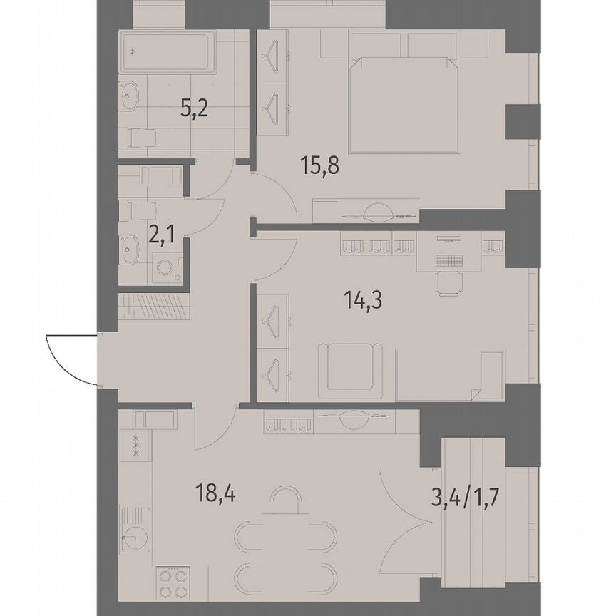 2-к. квартира, 65,7 м², 3/13 эт.