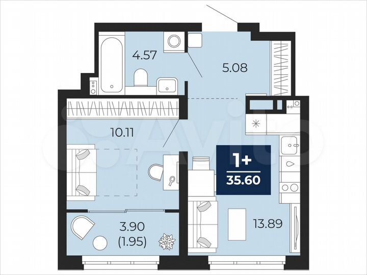 1-к. квартира, 35,6 м², 6/22 эт.