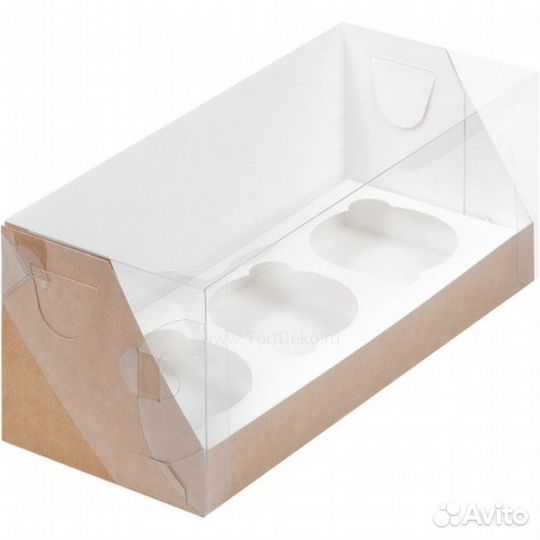 Коробка под 3 капкейка с пластиковой крышкой