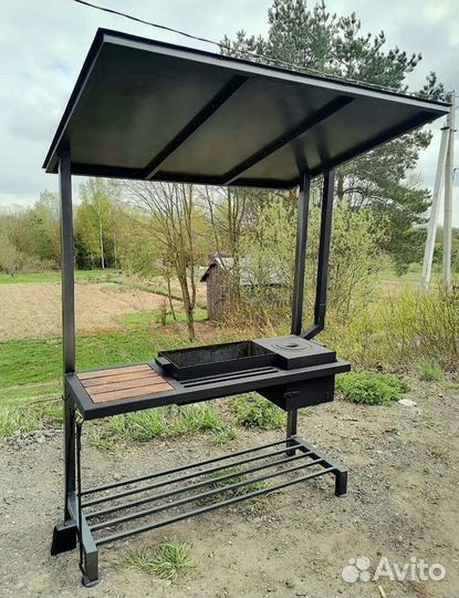 Мангал с печью под казан и крышей