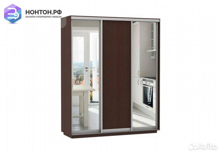 Шкаф-купе Нонтон 3-дверный с двумя зеркалами венге
