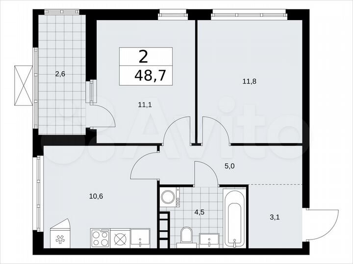 2-к. квартира, 48,7 м², 8/19 эт.