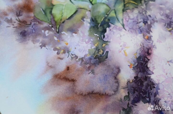 Картина Сирень Оригинальная акварель в раме