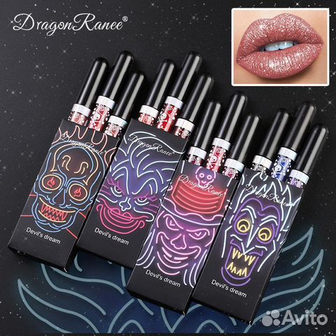 Набор жидких помад для губ с глиттером