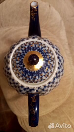 Чайный сервиз ссср, лфз. Фарфор. Кобальтовая сетка