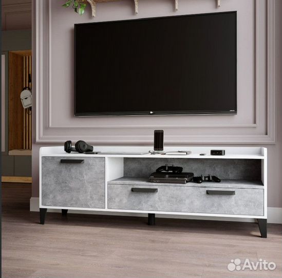 Тумба тв 160 см белый / бетон