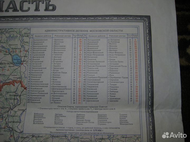 Карта. Московская область. 1956 год