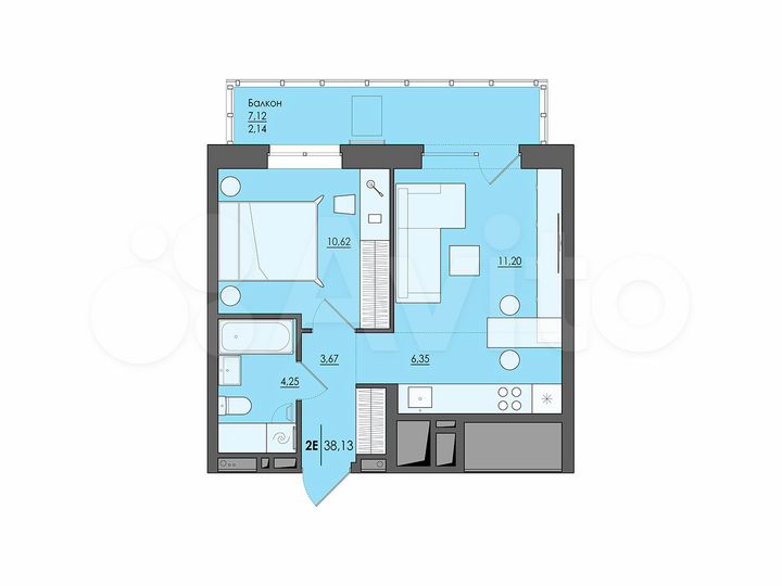 2-к. квартира, 38,1 м², 8/20 эт.