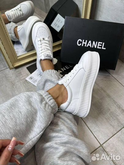 Белые Кеды chanel на платформе