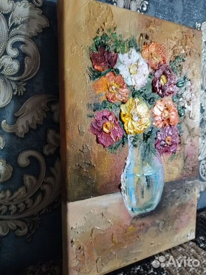 Картина маслом цветы в вазе