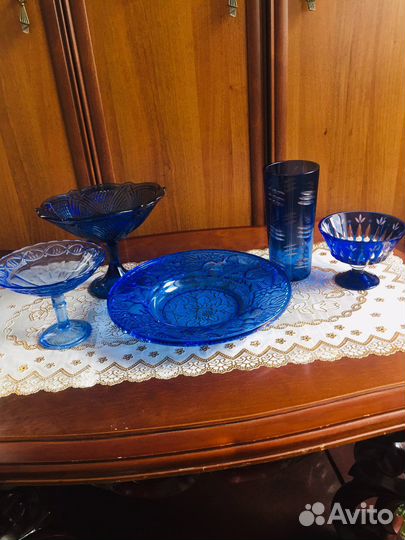 Блюдо, ваза хрусталь кобальт стекло СССР