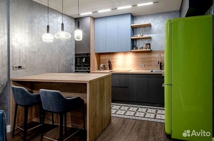 Угловая кухня с островом с мдф фасадами