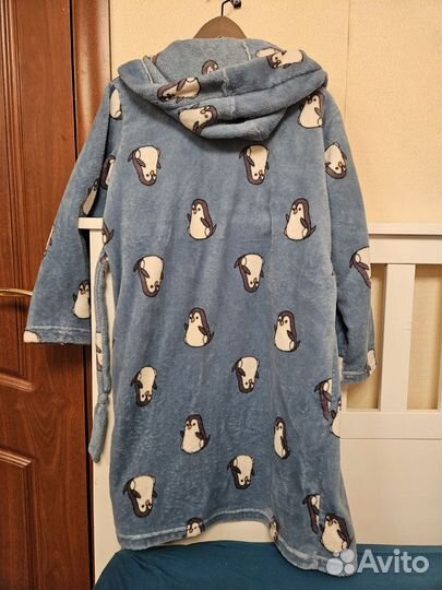 Халат банный с пингвинами детский 120-140