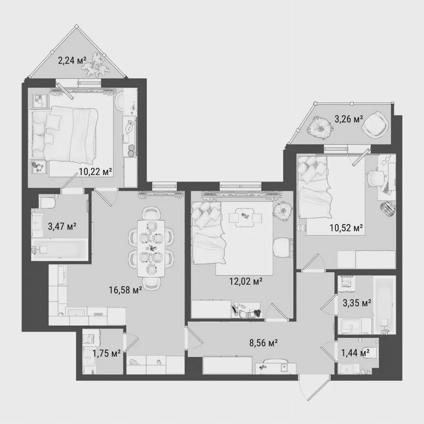 3-к. квартира, 70,2 м², 18/19 эт.