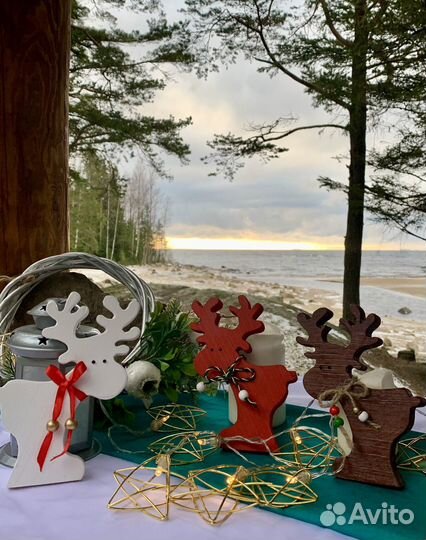 Новогодний олень статуэтка из дерева,ручная работа