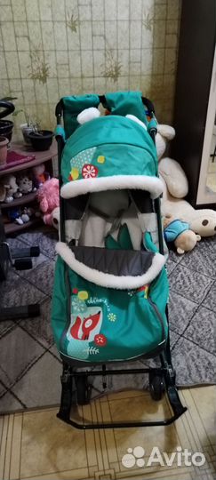 Детские санки коляска с колесами бу