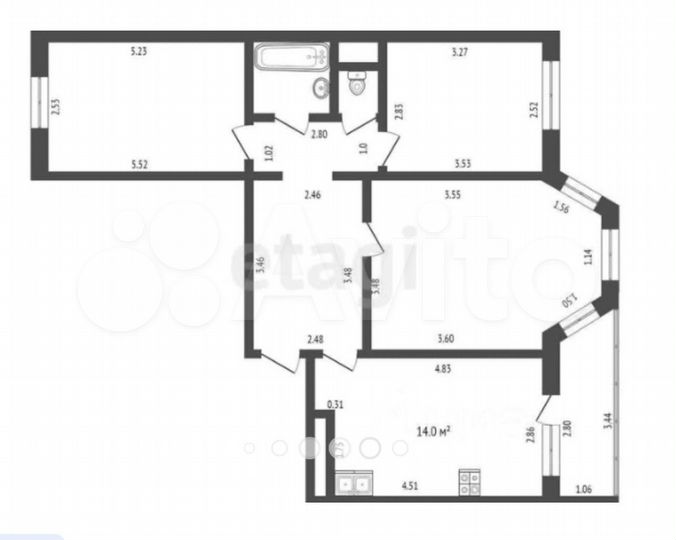 3-к. квартира, 72,3 м², 2/9 эт.