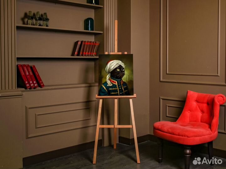 Котик рисунок на холсте 40х50см