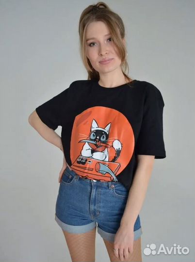 Футболки - Котики в японском стиле роллы, рыба