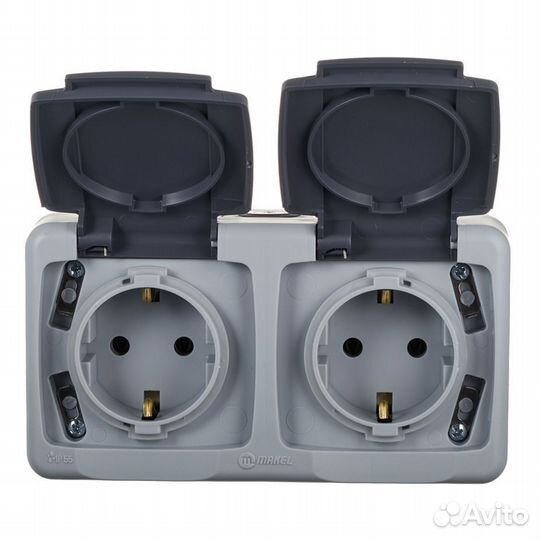 Розетка 36064201 двойная открытая установка серая