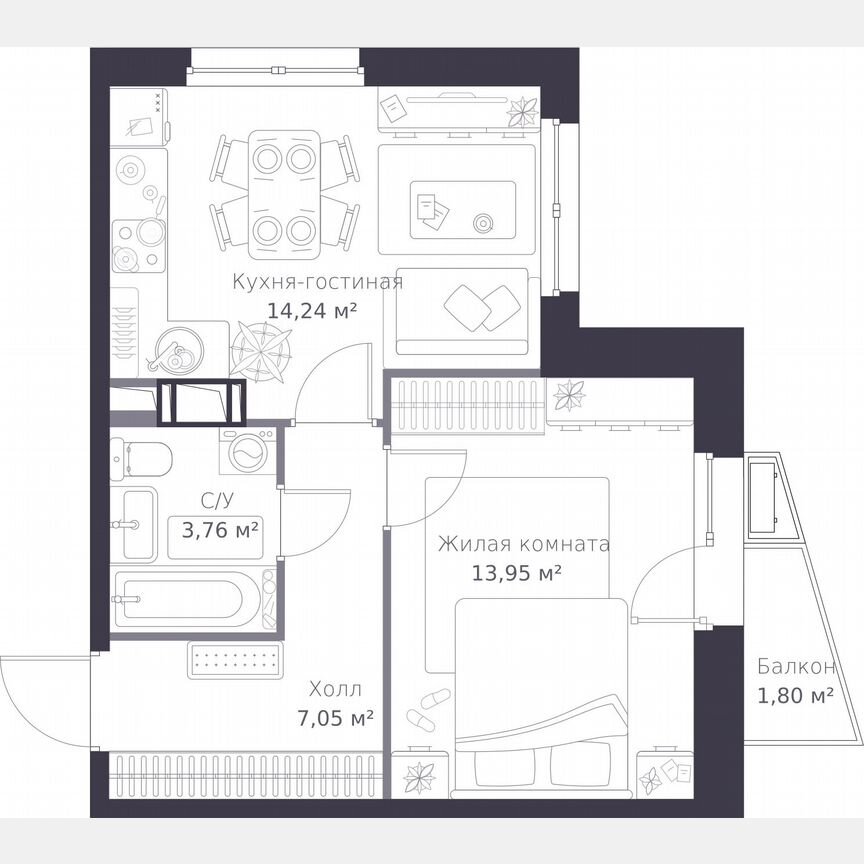 1-к. квартира, 39,5 м², 10/11 эт.