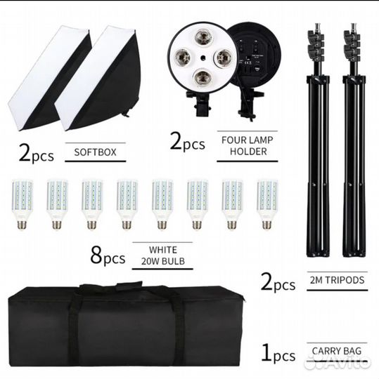 Новый видеосвет: софтбокс, 4 лампы, штатив