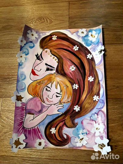 Рисунок-аппликация на день матери