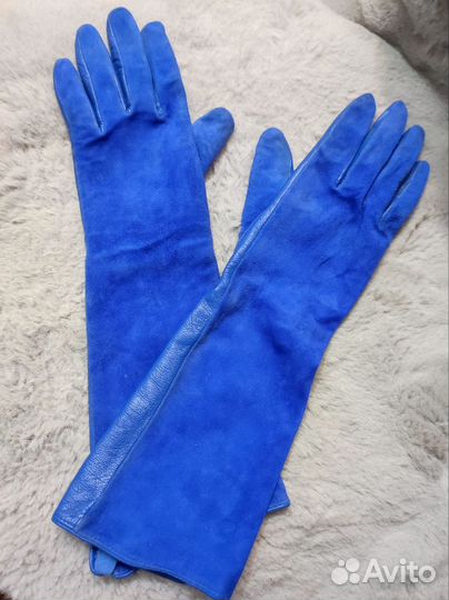 Перчатки до локтя женские кожаные замшевые