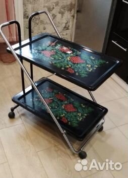 Складной сервировочный столик на колесах.Роспись