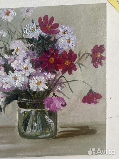 Картина маслом/ астры и космеи/ 30*30