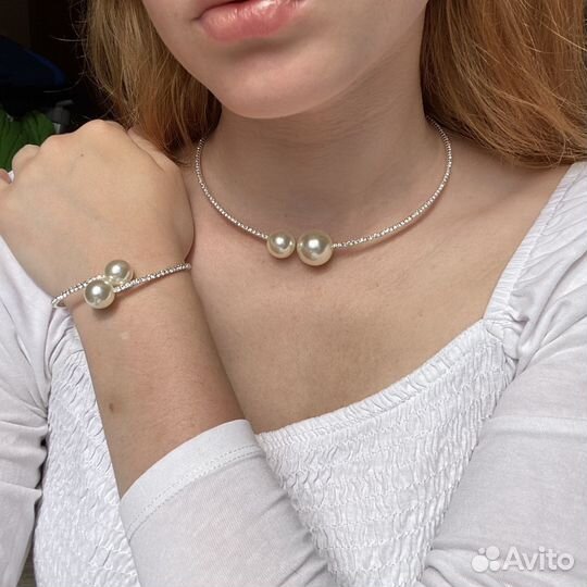 Колье и браслет новый комплект с жемчугом