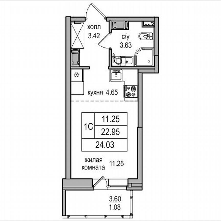 Квартира-студия, 24,1 м², 11/27 эт.