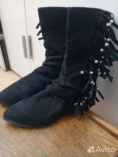 Сапоги женские замшевые черные