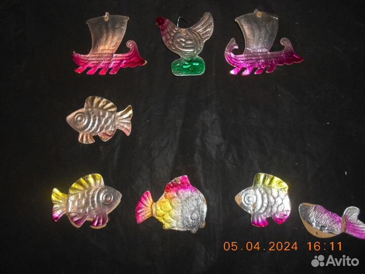 Ёлочные игрушки картонные,СССР 9 штук