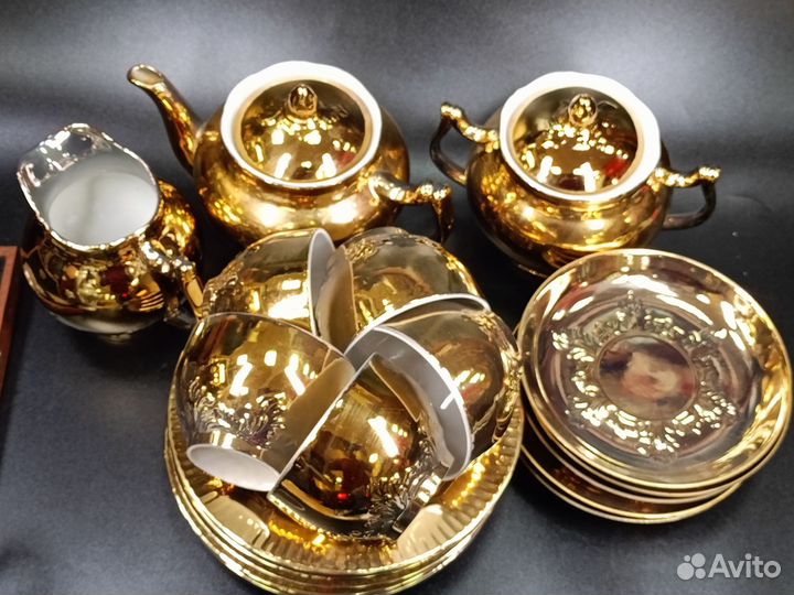 Чайный сервиз золотой Красный фарфорист