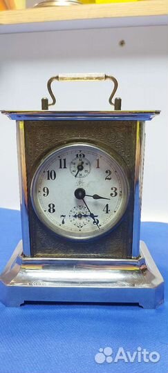Антикварные каретные часы с будильником junghans