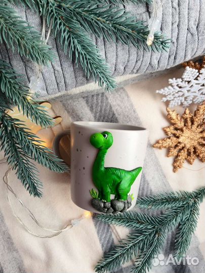 Кружка ручной работы, динозавр, подарок мальчику