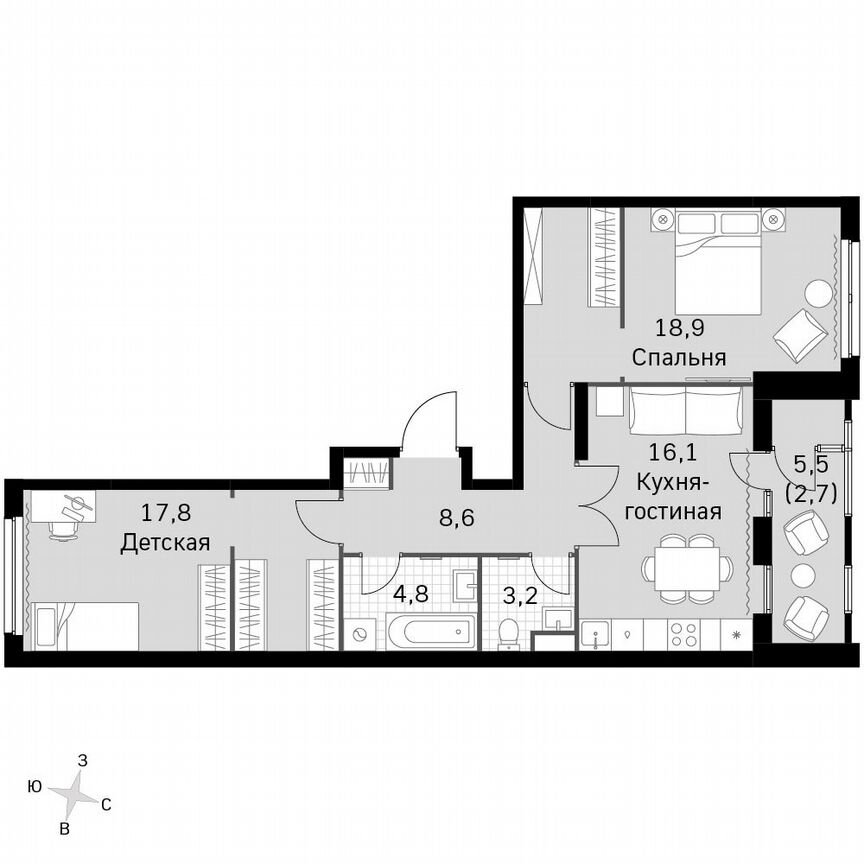 2-к. квартира, 72,1 м², 26/26 эт.