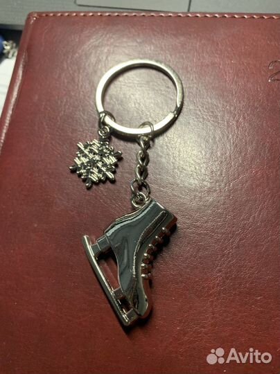 Брелок для ключей, коньки, зима, снежинка, металл