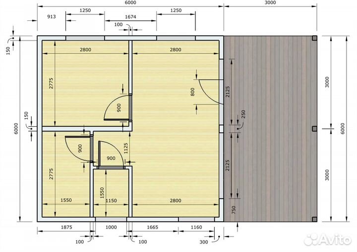 Каркасный дом с террасой 6x9