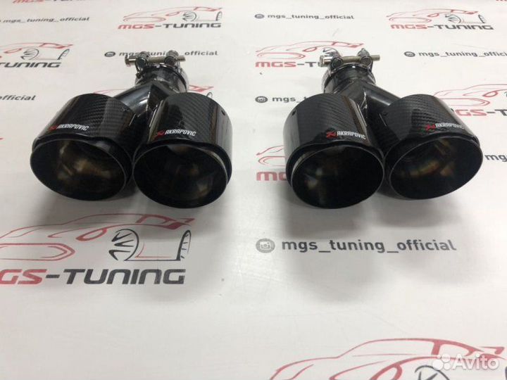 Насадки на выхлоп Akrapovic двойные дизайн 2 Black