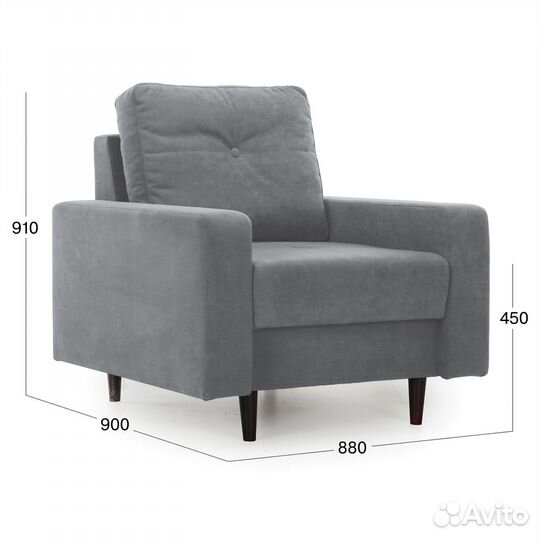 Кресло для отдыха Beneli лоретт, Серое, велюр, нер