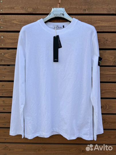 Белый лонгслив stone island