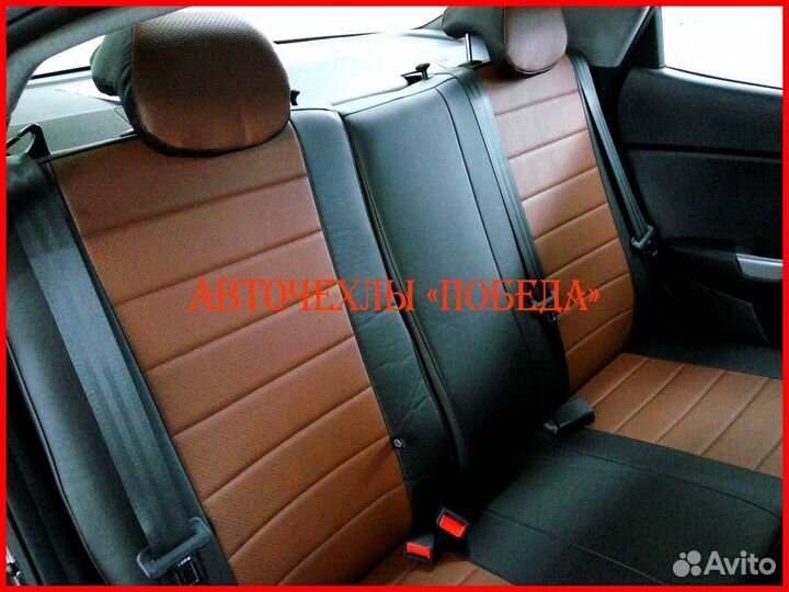 Чехлы Kia Rio 3 седан из экокожи чёрно-коричневые