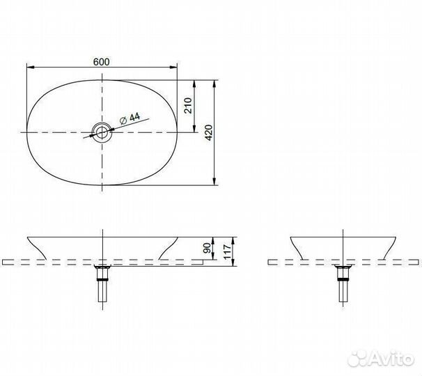 Раковина тото vessel TL round 600x420x117(90) мм