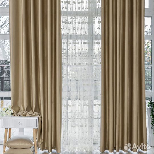 Комплект Шторы и Тюль Адора Английское Золото+Мона
